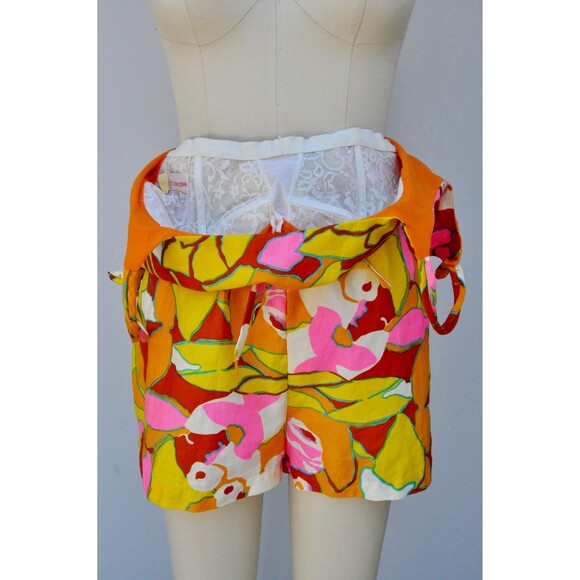 50s 60s Cotton Floral Swimsuit Romper One Piece Bathing Suit Colorful Floral S M - Picture 8 of 10